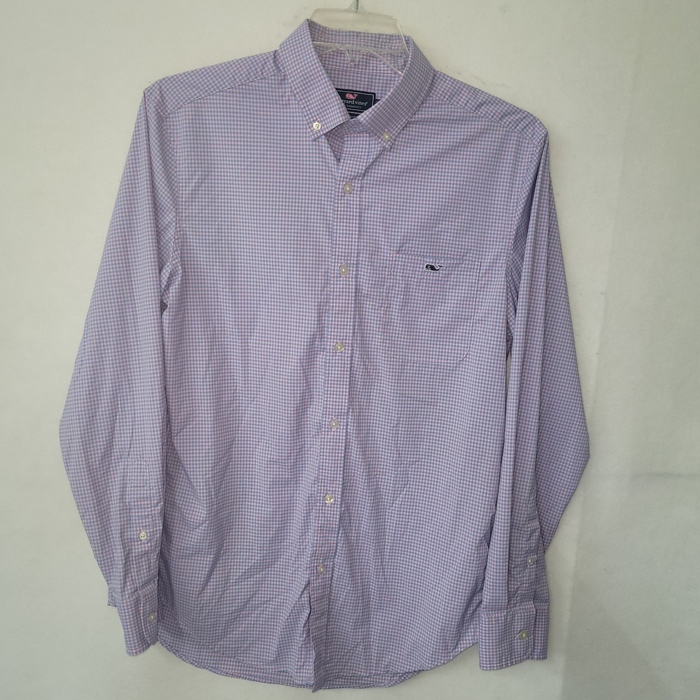 Vineyard Vines Performance Classic Fit Tucker Shirt Mens Medium Check‎ Blue Pink